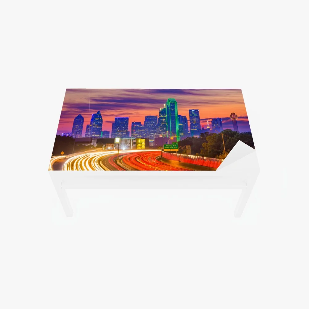 Naklejka na biurko i stół panorama Dallas o zachodzie słońca z świetlnymi smugami autostrady – Wallissimo® Naklejka na biurko i stół panorama Dallas o zachodzie słońca z świetlnymi smugami autostrady – Wallissimo®