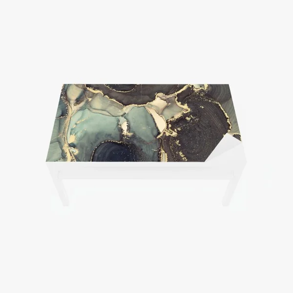 Naklejka na biurko i stół turkusowo-złota abstrakcja w technice alcohol ink