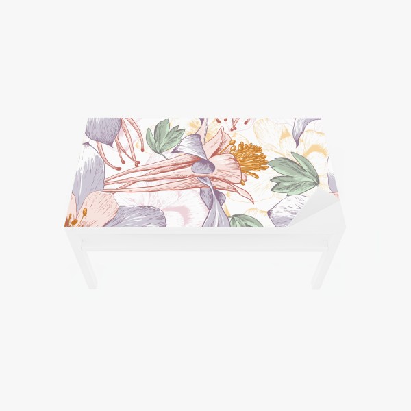 Naklejka na biurko i stół delikatne pastelowe kwiaty w stylu botanicznym