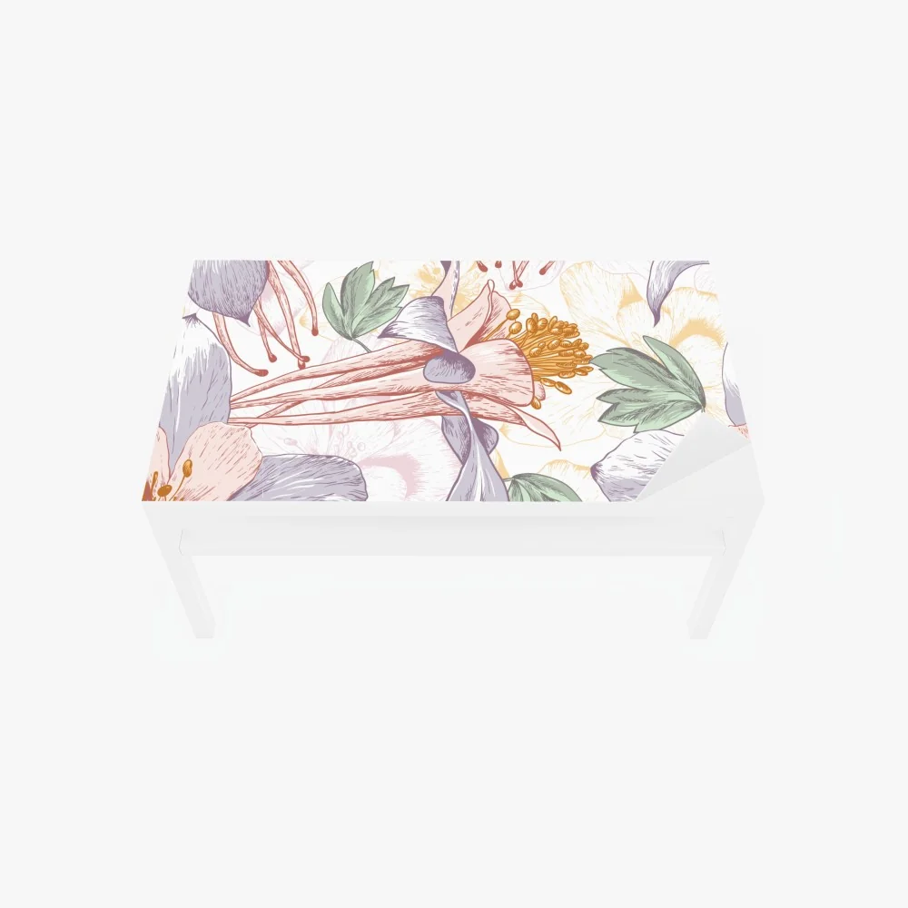 Naklejka na biurko i stół delikatne pastelowe kwiaty w stylu botanicznym – Wallissimo® Naklejka na biurko i stół delikatne pastelowe kwiaty w stylu botanicznym – Wallissimo®