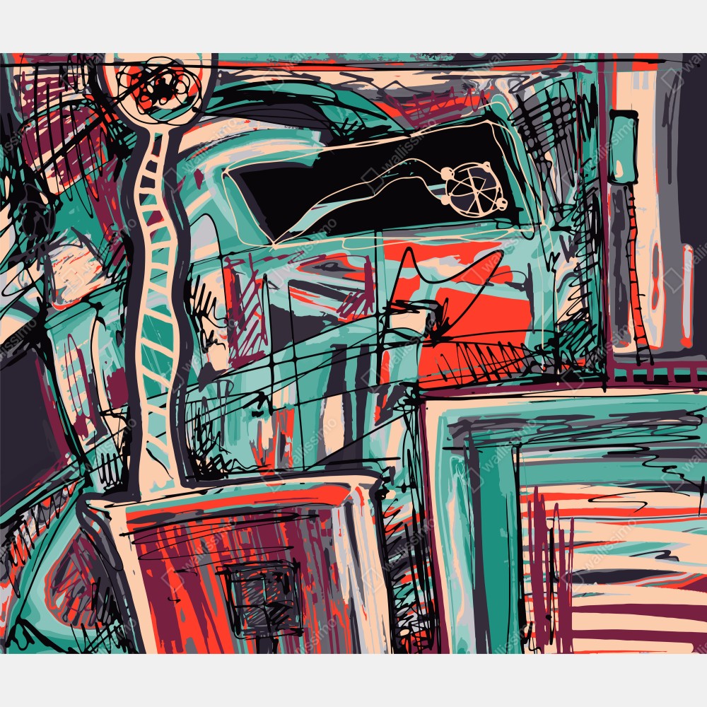 Naklejka na biurko i stół turkusowo-koralowa abstrakcyjna kompozycja – Wallissimo® Naklejka na biurko i stół turkusowo-koralowa abstrakcyjna kompozycja – Wallissimo®