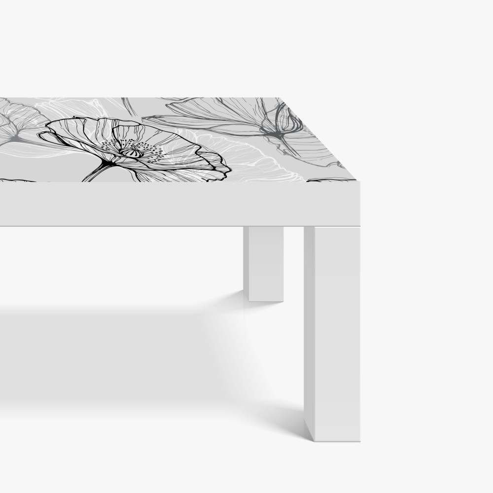 Naklejka na biurko i stół delikatny szary mak w rysunku liniowym – Wallissimo® Naklejka na biurko i stół delikatny szary mak w rysunku liniowym – Wallissimo®