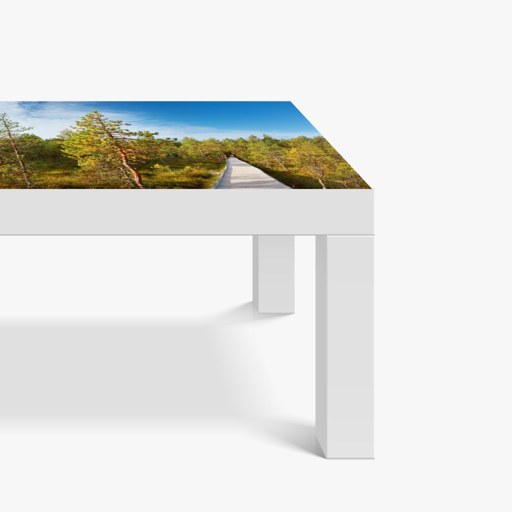 Naklejka na biurko i stół słoneczna kładka w sosnowym lesie – Wallissimo® Naklejka na biurko i stół słoneczna kładka w sosnowym lesie – Wallissimo®