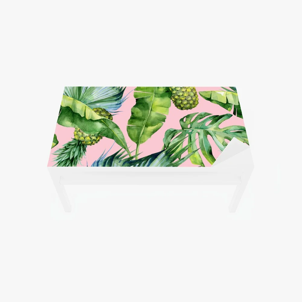 Naklejka na biurko i stół tropikalny wzór ananasów i liści w akwareli na różowym tle – Wallissimo® Naklejka na biurko i stół tropikalny wzór ananasów i liści w akwareli na różowym tle – Wallissimo®