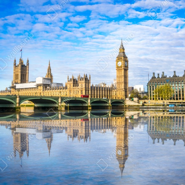 Naklejka na biurko i stół Londyn panorama nad rzeką z odbiciem – Wallissimo® Naklejka na biurko i stół Londyn panorama nad rzeką z odbiciem – Wallissimo®