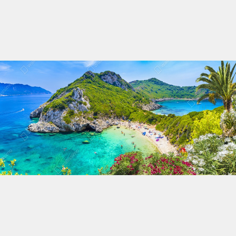 Naklejka na biurko i stół Porto Timoni panoramiczna plaża, Korfu – Wallissimo® Naklejka na biurko i stół Porto Timoni panoramiczna plaża, Korfu – Wallissimo®