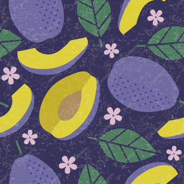 Naklejka na biurko i stół radosny wzór ze śliwkami i liśćmi – Wallissimo® Naklejka na biurko i stół radosny wzór ze śliwkami i liśćmi – Wallissimo®