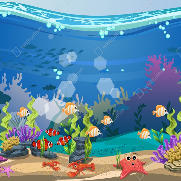 Naklejka na biurko i stół zabawna podwodna scena z rafą koralową – Wallissimo® Naklejka na biurko i stół zabawna podwodna scena z rafą koralową – Wallissimo®