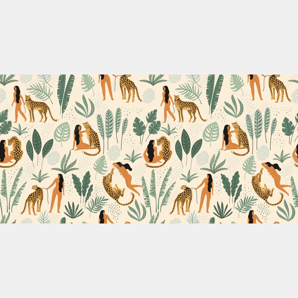 Naklejka na biurko i stół egzotyczny wzór z gepardami i liśćmi – Wallissimo® Naklejka na biurko i stół egzotyczny wzór z gepardami i liśćmi – Wallissimo®