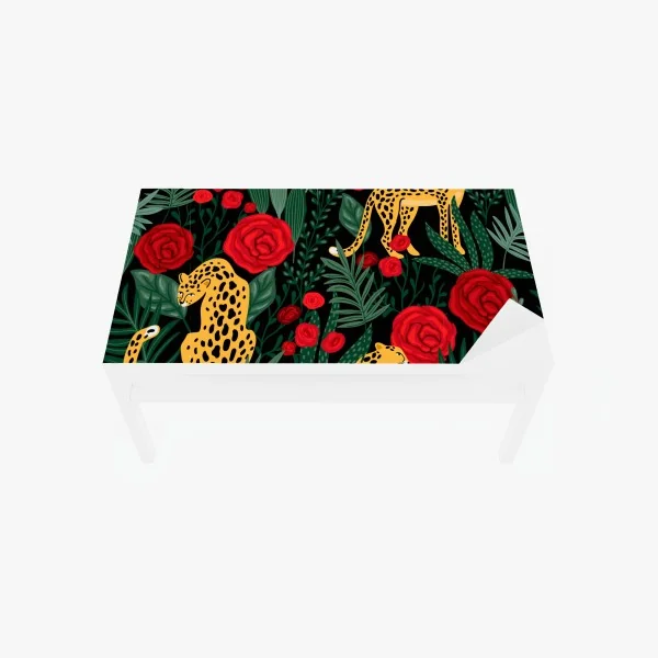 Naklejka na biurko i stół egzotyczny wzór z gepardami i różami