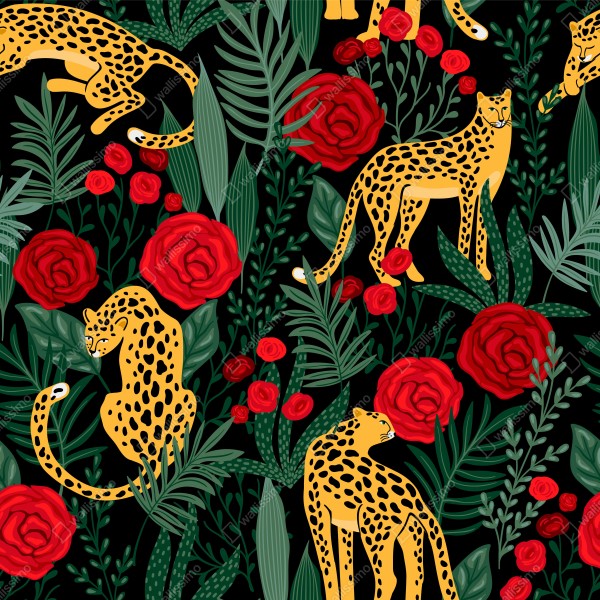 Naklejka na biurko i stół egzotyczny wzór z gepardami i różami – Wallissimo® Naklejka na biurko i stół egzotyczny wzór z gepardami i różami – Wallissimo®