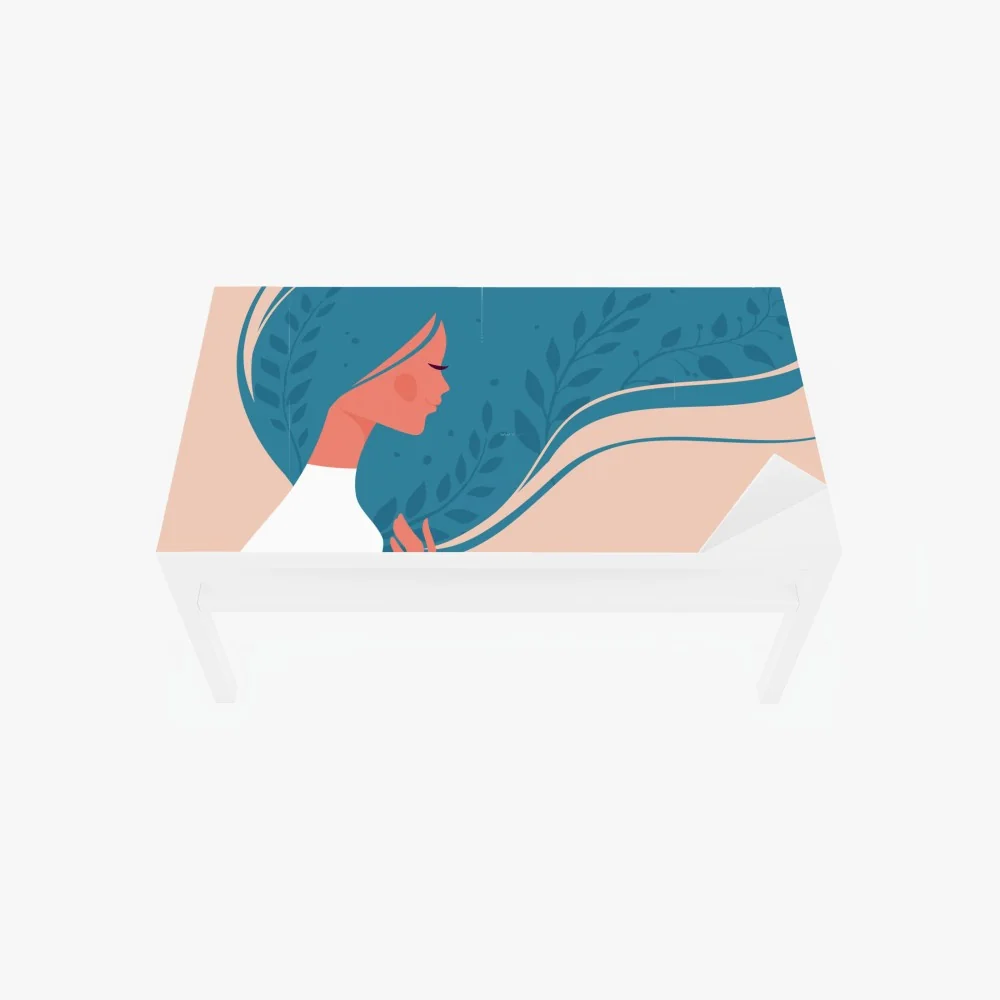 Naklejka na biurko i stół spokojny kwiatowy profil z falującymi włosami – Wallissimo® Naklejka na biurko i stół spokojny kwiatowy profil z falującymi włosami – Wallissimo®