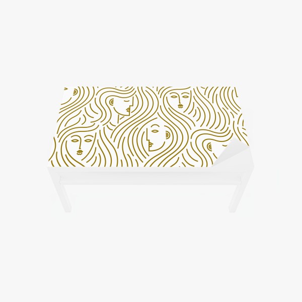 Naklejka na biurko i stół złote fale i abstrakcyjne twarze bezszwowy wzór