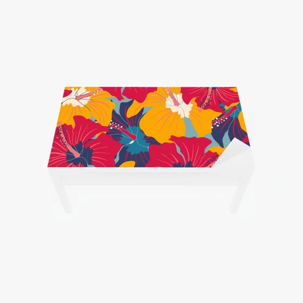 Naklejka na biurko i stół żywy wzór hibiskusa w stylu retro