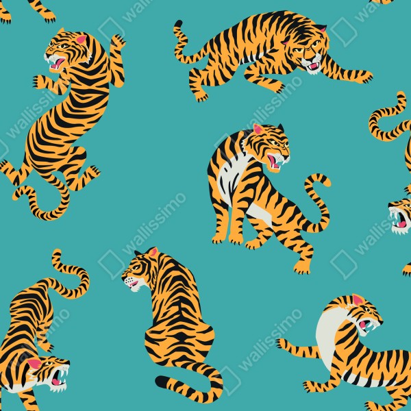 Naklejka na biurko i stół stylizowany motyw tygrysa na turkusowym tle – Wallissimo® Naklejka na biurko i stół stylizowany motyw tygrysa na turkusowym tle – Wallissimo®