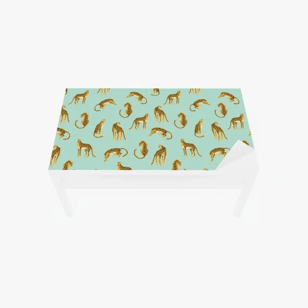 Naklejka na biurko i stół zabawny wzór gepardów na turkusowym tle