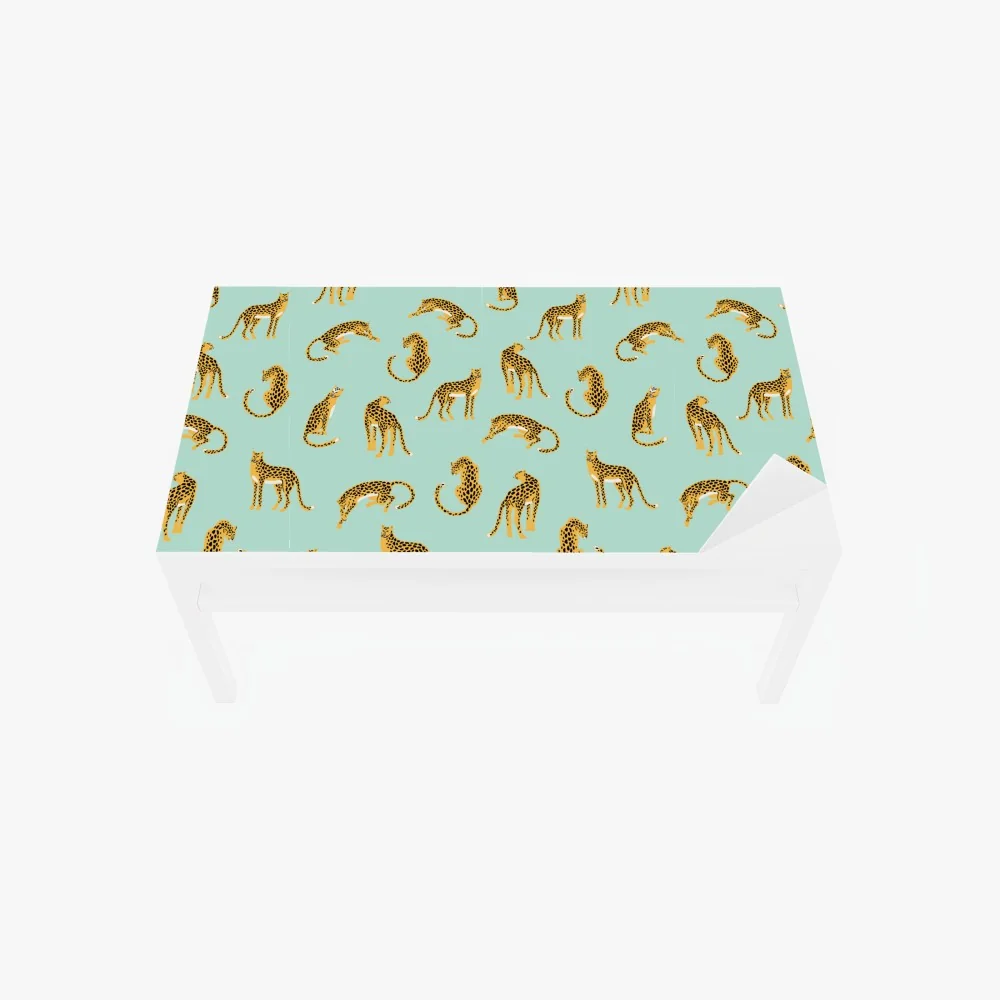 Naklejka na biurko i stół zabawny wzór gepardów na turkusowym tle – Wallissimo® Naklejka na biurko i stół zabawny wzór gepardów na turkusowym tle – Wallissimo®