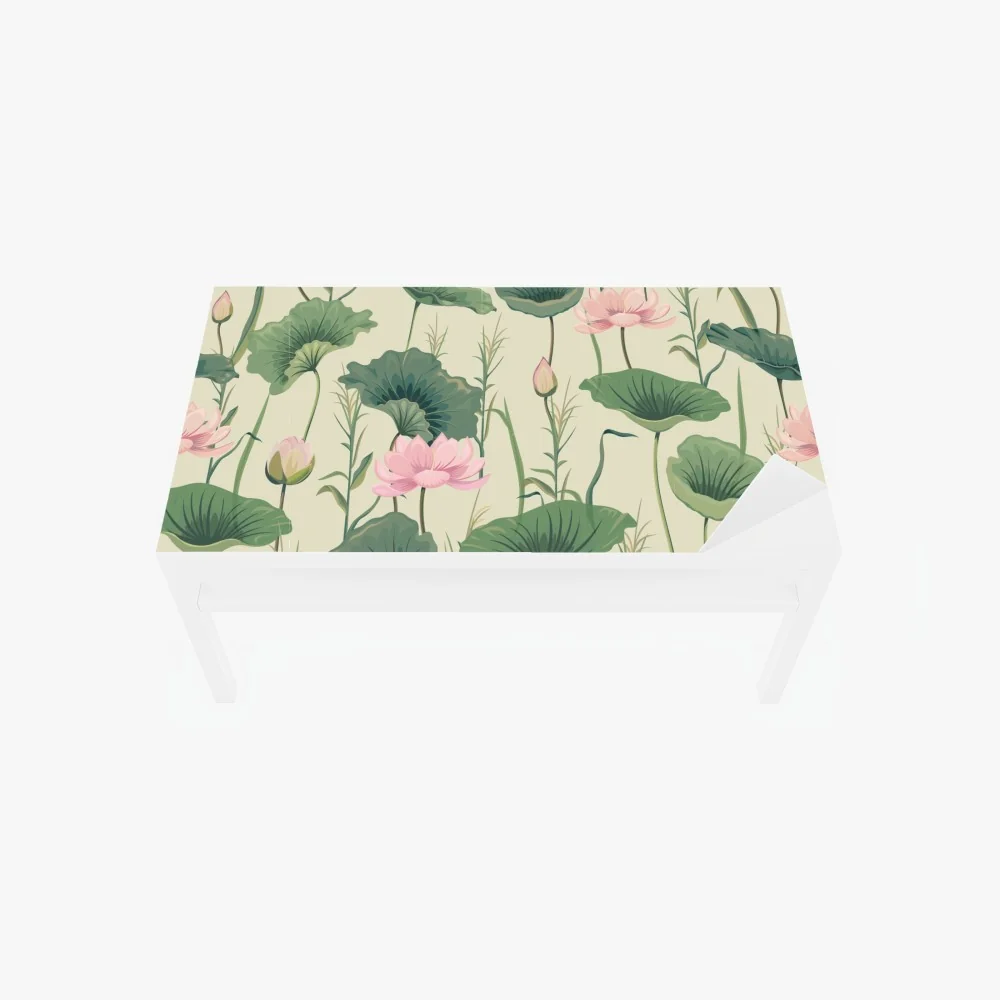 Naklejka na biurko i stół delikatny ogród lotosów wzór botaniczny – Wallissimo® Naklejka na biurko i stół delikatny ogród lotosów wzór botaniczny – Wallissimo®