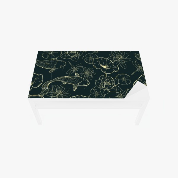 Naklejka na biurko i stół ręcznie rysowany wzór koi i lotosu