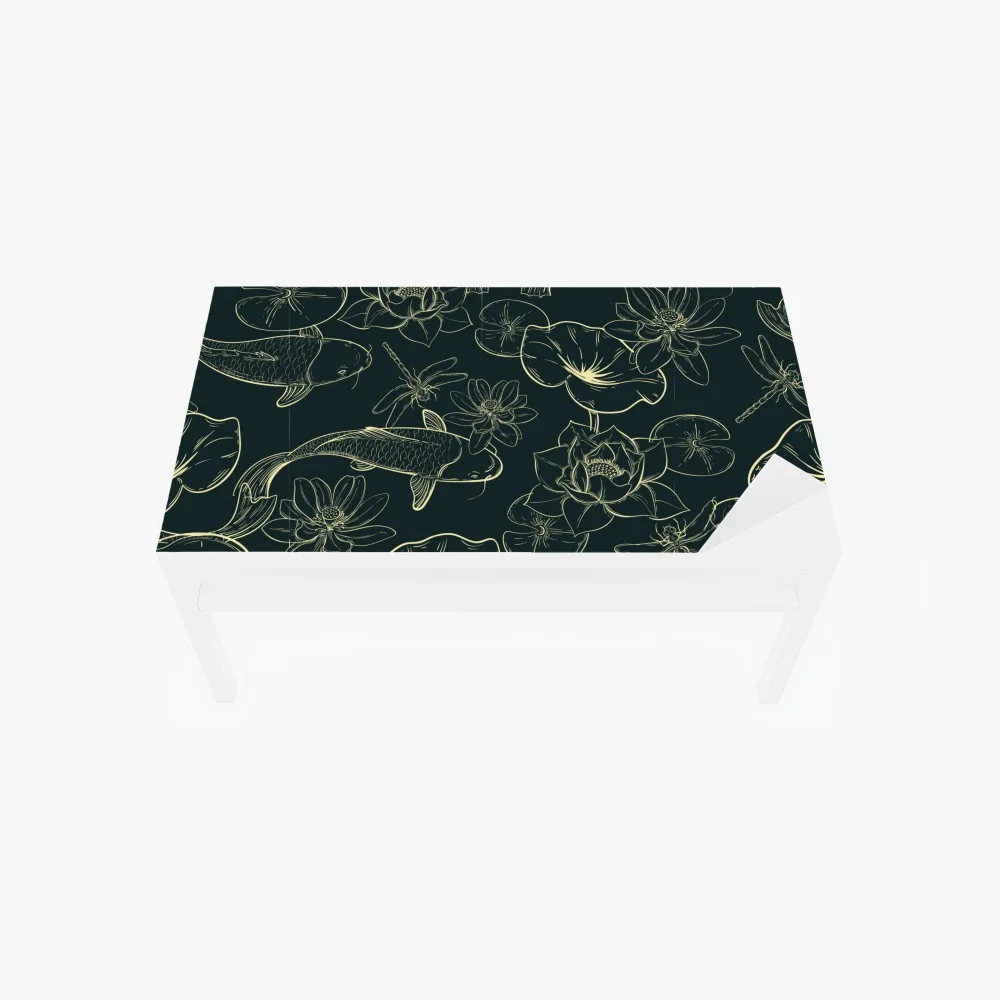 Naklejka na biurko i stół ręcznie rysowany wzór koi i lotosu – Wallissimo® Naklejka na biurko i stół ręcznie rysowany wzór koi i lotosu – Wallissimo®