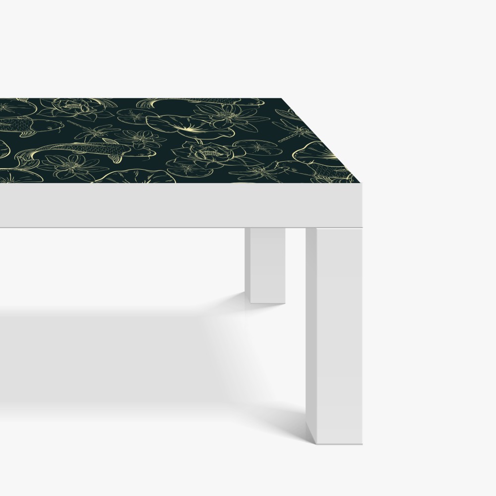 Naklejka na biurko i stół ręcznie rysowany wzór koi i lotosu – Wallissimo® Naklejka na biurko i stół ręcznie rysowany wzór koi i lotosu – Wallissimo®