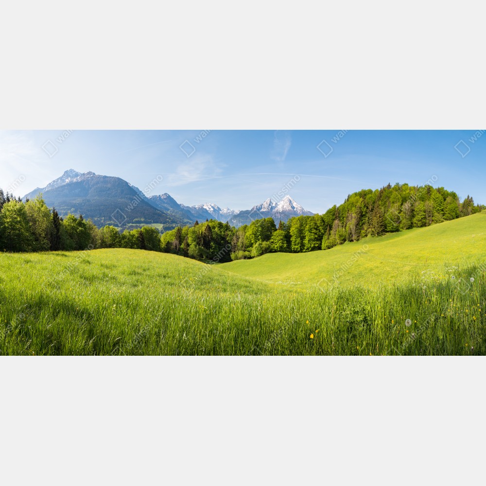 Naklejka na biurko i stół spokojna alpejska łąka w panoramie – Wallissimo® Naklejka na biurko i stół spokojna alpejska łąka w panoramie – Wallissimo®
