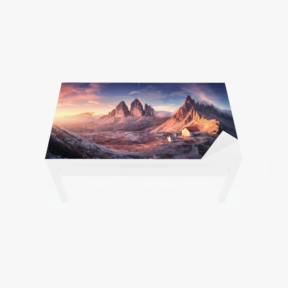 Naklejka na biurko i stół wschód słońca nad szczytami Dolomitów – Wallissimo® Naklejka na biurko i stół wschód słońca nad szczytami Dolomitów – Wallissimo®