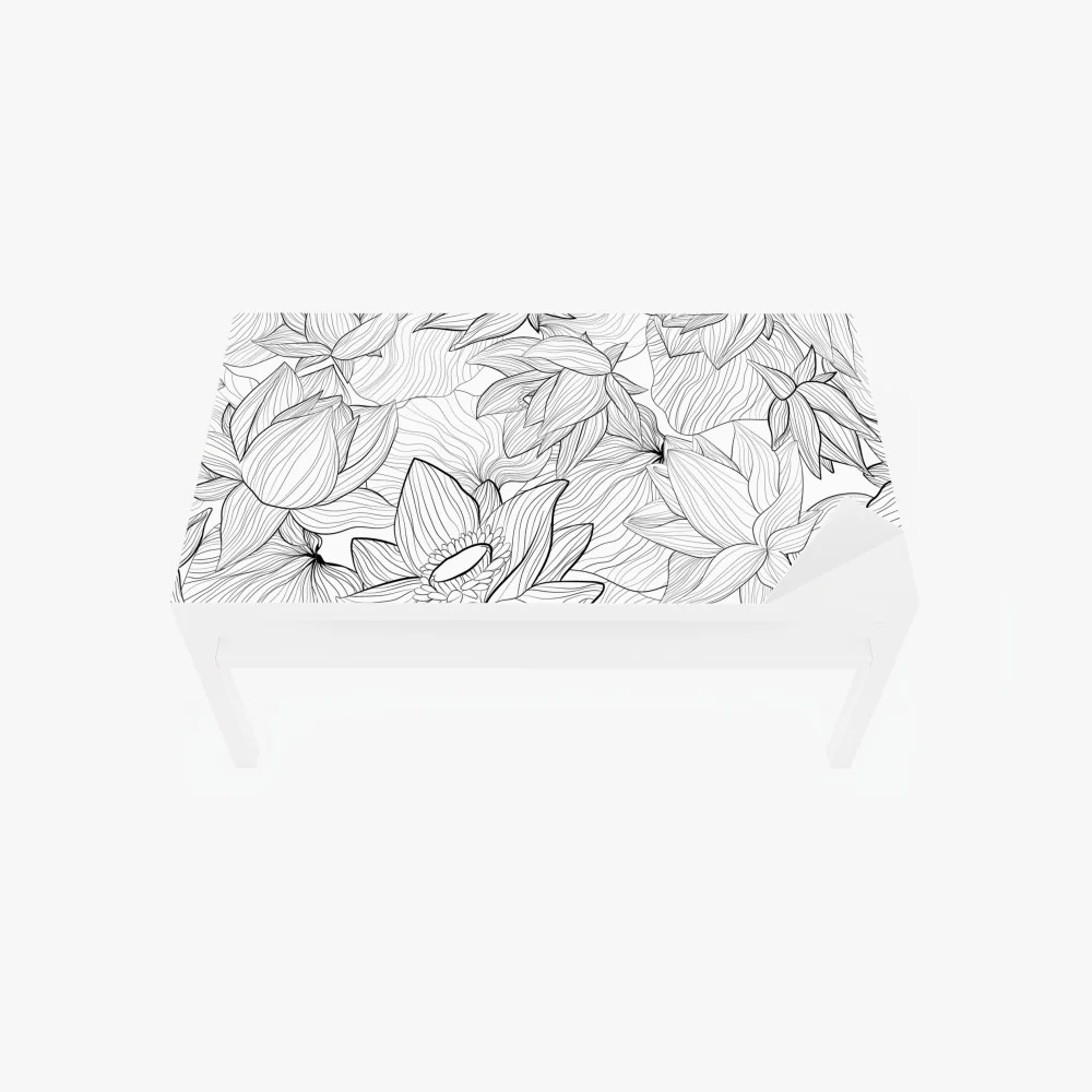 Naklejka na biurko i stół delikatny rysunek lotosu w czerni i bieli – Wallissimo® Naklejka na biurko i stół delikatny rysunek lotosu w czerni i bieli – Wallissimo®