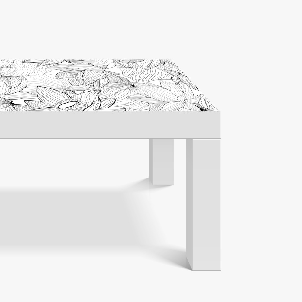 Naklejka na biurko i stół delikatny rysunek lotosu w czerni i bieli – Wallissimo® Naklejka na biurko i stół delikatny rysunek lotosu w czerni i bieli – Wallissimo®