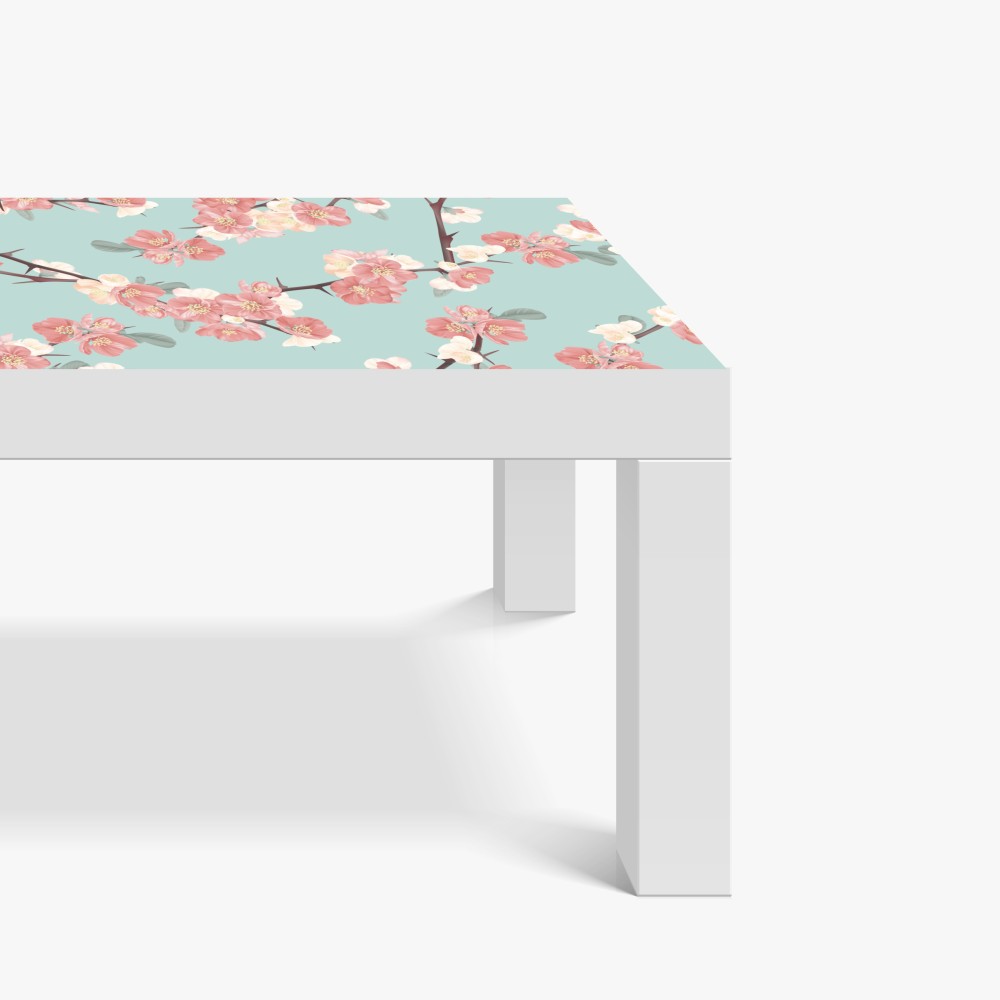 Naklejka na biurko i stół pastelowy wzór kwiatów wiśni na miętowym tle – Wallissimo® Naklejka na biurko i stół pastelowy wzór kwiatów wiśni na miętowym tle – Wallissimo®