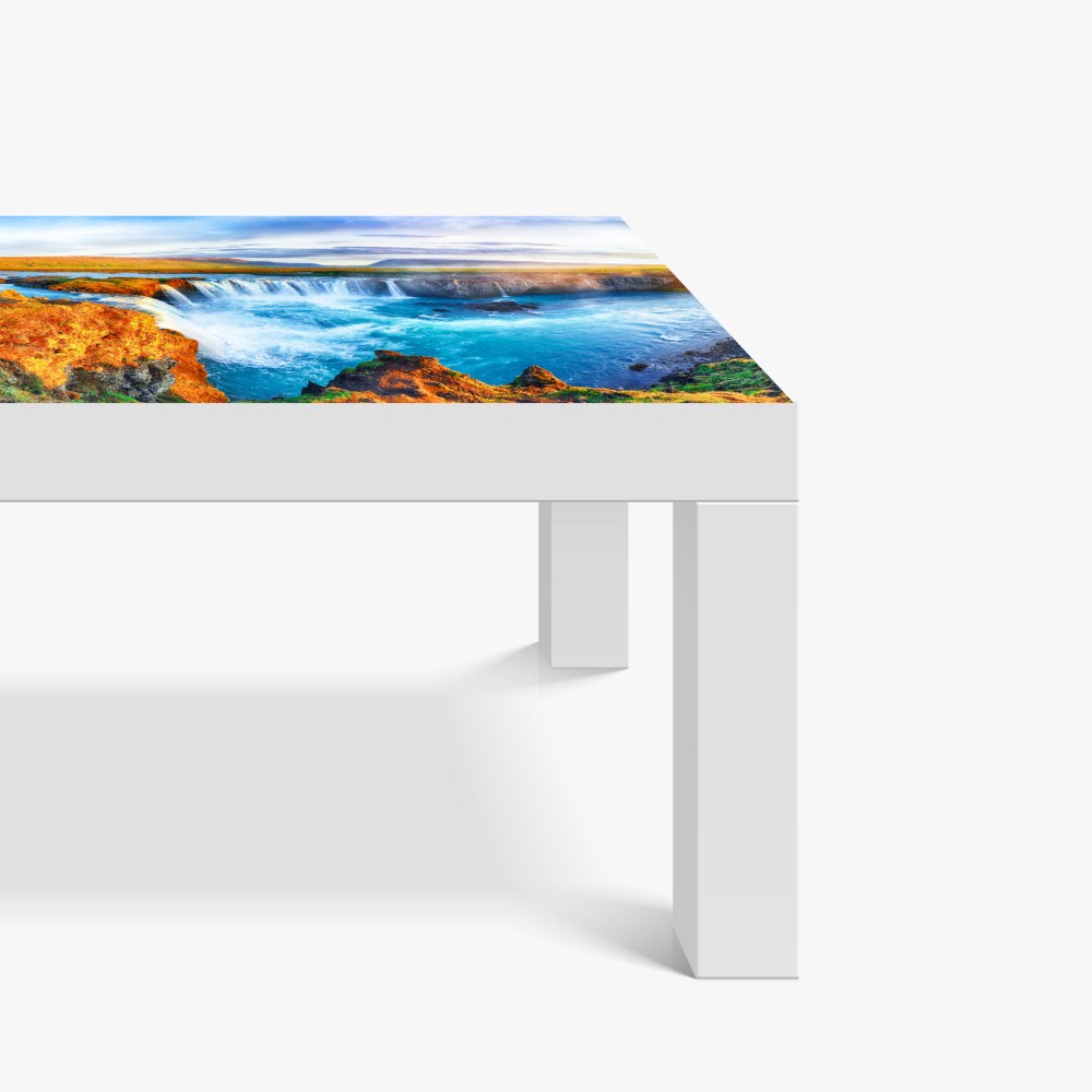 Naklejka na biurko i stół panorama wodospadu Godafoss o wschodzie słońca – Wallissimo® Naklejka na biurko i stół panorama wodospadu Godafoss o wschodzie słońca – Wallissimo®