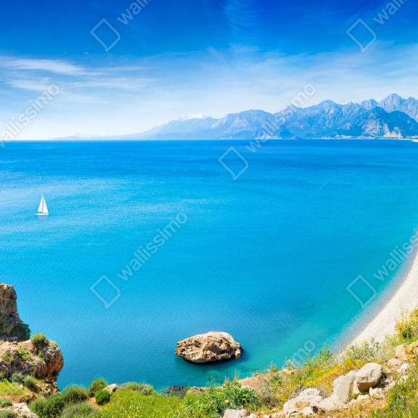 Naklejka na biurko i stół panoramiczna plaża Konyaalti, Antalya – Wallissimo® Naklejka na biurko i stół panoramiczna plaża Konyaalti, Antalya – Wallissimo®