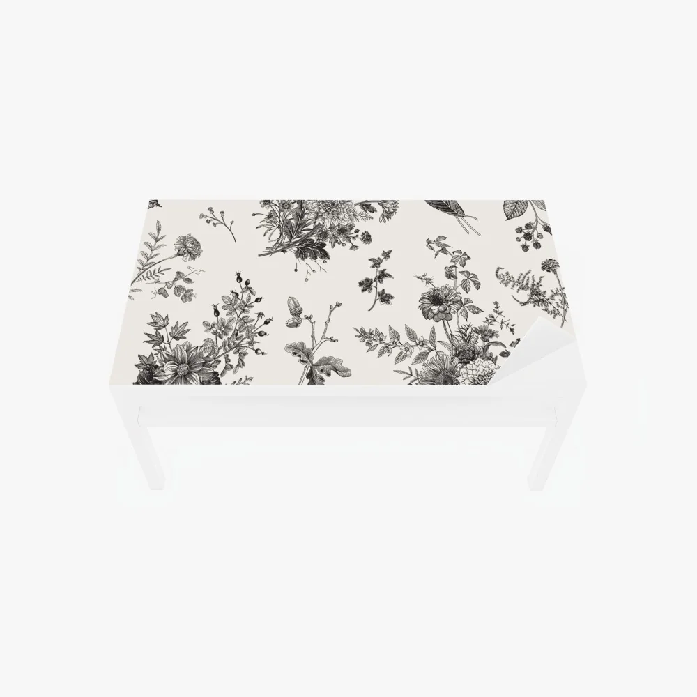 Naklejka na biurko i stół klasyczny czarno-biały wzór kwiatowy – Wallissimo® Naklejka na biurko i stół klasyczny czarno-biały wzór kwiatowy – Wallissimo®