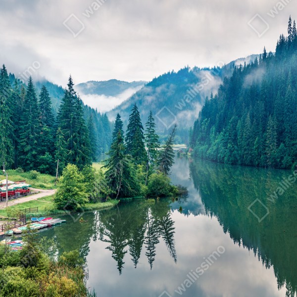 Naklejka na biurko i stół mglisty poranek nad Lacu Rosu – Wallissimo® Naklejka na biurko i stół mglisty poranek nad Lacu Rosu – Wallissimo®