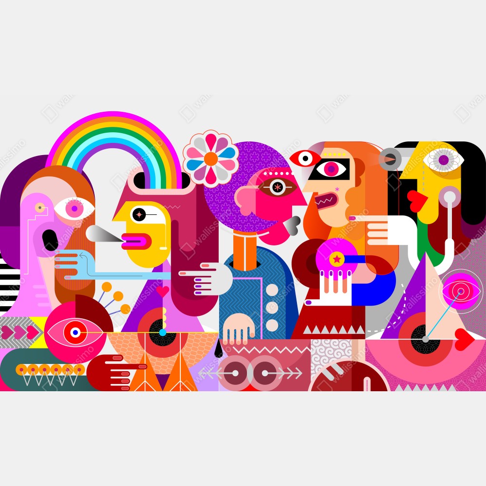 Naklejka na biurko i stół mężczyzna z tęczą jadący na geometrycznym ptaku – Wallissimo® Naklejka na biurko i stół mężczyzna z tęczą jadący na geometrycznym ptaku – Wallissimo®