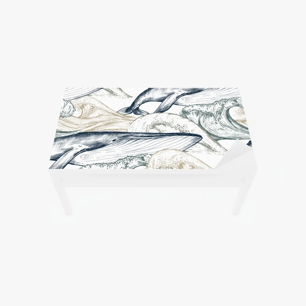 Naklejka na biurko i stół rysunek wielorybów i morskich fal – Wallissimo® Naklejka na biurko i stół rysunek wielorybów i morskich fal – Wallissimo®