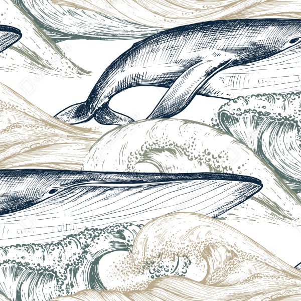Naklejka na biurko i stół rysunek wielorybów i morskich fal – Wallissimo® Naklejka na biurko i stół rysunek wielorybów i morskich fal – Wallissimo®