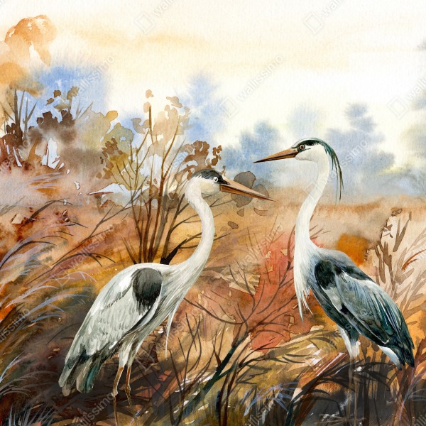 Naklejka na biurko i stół dwie czaple na jesiennym mokradle – Wallissimo® Naklejka na biurko i stół dwie czaple na jesiennym mokradle – Wallissimo®