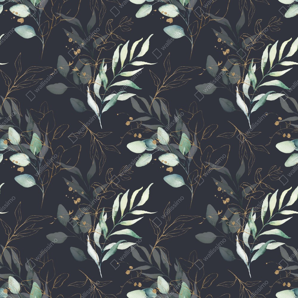 Naklejka na biurko i stół akwarelowe liście eukaliptusa na ciemnym tle – Wallissimo® Naklejka na biurko i stół akwarelowe liście eukaliptusa na ciemnym tle – Wallissimo®