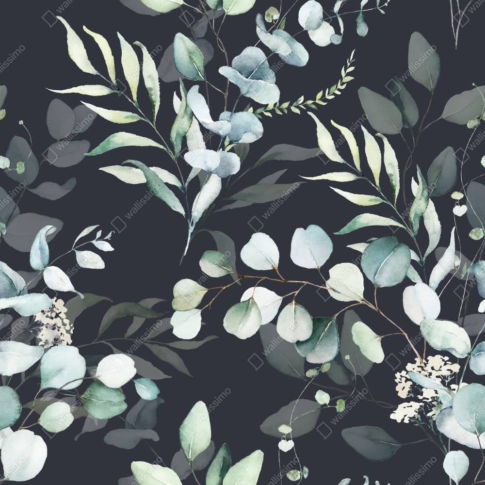 Naklejka na biurko i stół wzór botaniczny eukaliptusa w akwareli na ciemnym tle – Wallissimo® Naklejka na biurko i stół wzór botaniczny eukaliptusa w akwareli na ciemnym tle – Wallissimo®