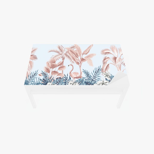 Naklejka na biurko i stół pastelowy tropikalny ogród z flamingiem