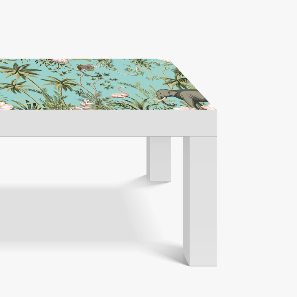 Naklejka na biurko i stół tropikalna scena dżungli ze słoniem i flamingiem – Wallissimo® Naklejka na biurko i stół tropikalna scena dżungli ze słoniem i flamingiem – Wallissimo®