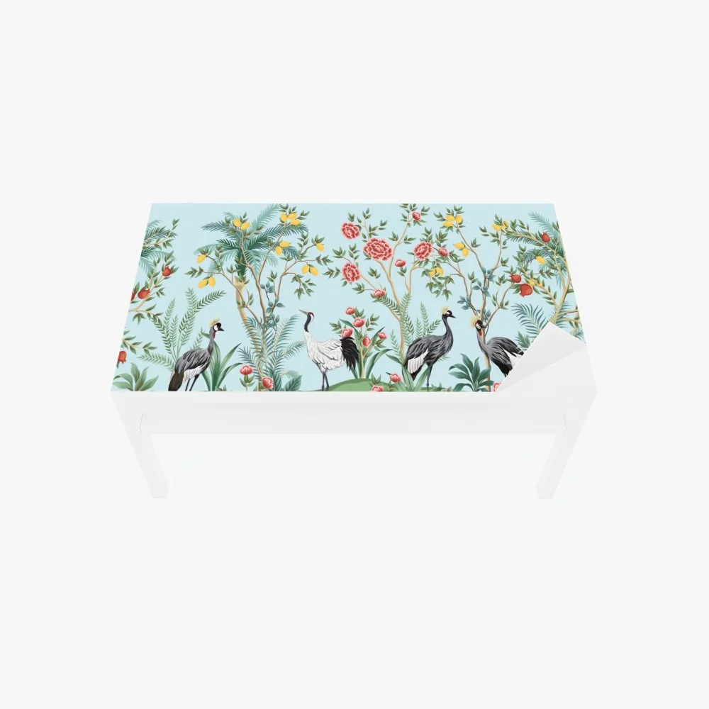 Naklejka na biurko i stół ogród z żurawiami i kwiatami – Wallissimo® Naklejka na biurko i stół ogród z żurawiami i kwiatami – Wallissimo®