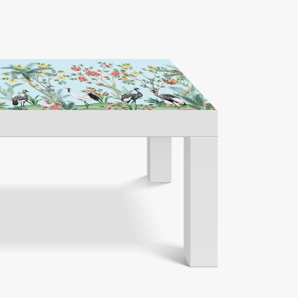 Naklejka na biurko i stół ogród z żurawiami i kwiatami – Wallissimo® Naklejka na biurko i stół ogród z żurawiami i kwiatami – Wallissimo®