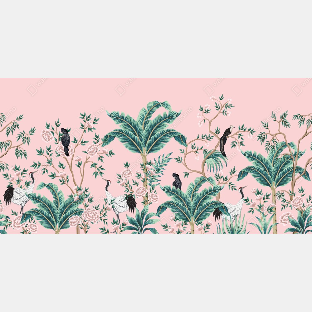 Naklejka na biurko i stół pastelowy tropikalny wzór botaniczny z żurawiami – Wallissimo® Naklejka na biurko i stół pastelowy tropikalny wzór botaniczny z żurawiami – Wallissimo®
