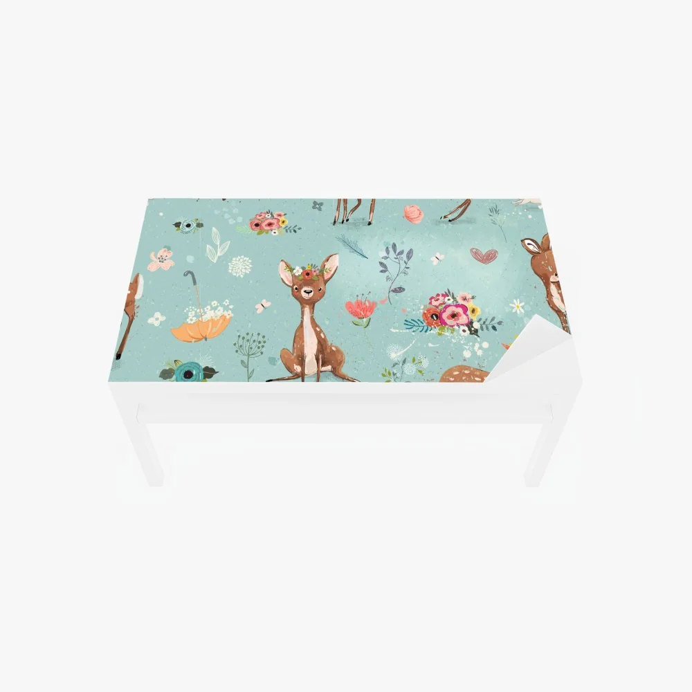 Naklejka na biurko i stół pastelowy wzór leśnych sarenek i królików – Wallissimo® Naklejka na biurko i stół pastelowy wzór leśnych sarenek i królików – Wallissimo®