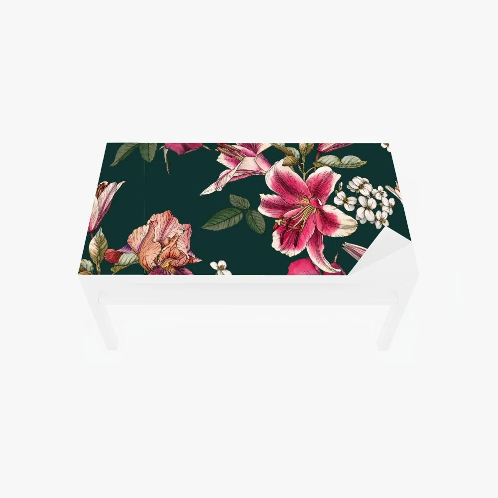 Naklejka na biurko i stół vintage botaniczny wzór kwiatowy na głębokiej zieleni – Wallissimo® Naklejka na biurko i stół vintage botaniczny wzór kwiatowy na głębokiej zieleni – Wallissimo®