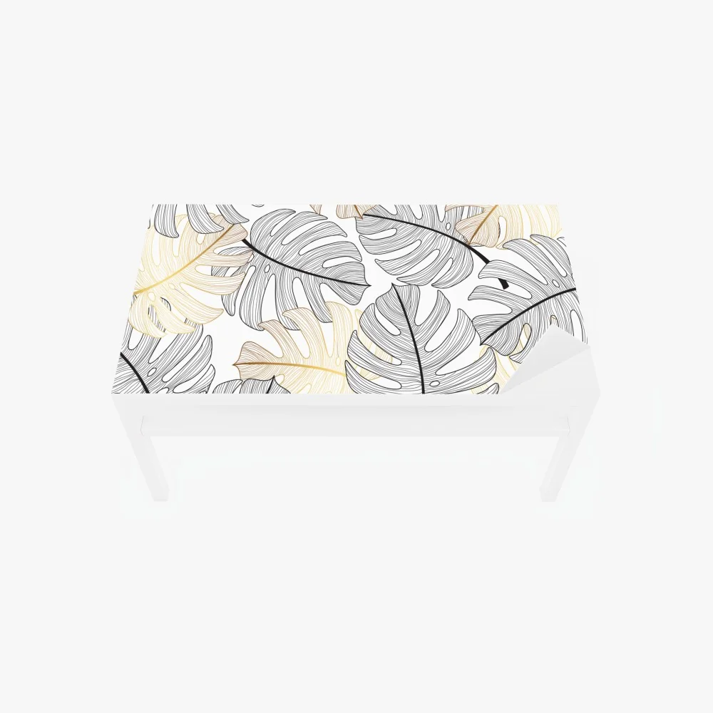 Naklejka na biurko i stół wzór liści monstera ze złotymi akcentami – Wallissimo® Naklejka na biurko i stół wzór liści monstera ze złotymi akcentami – Wallissimo®