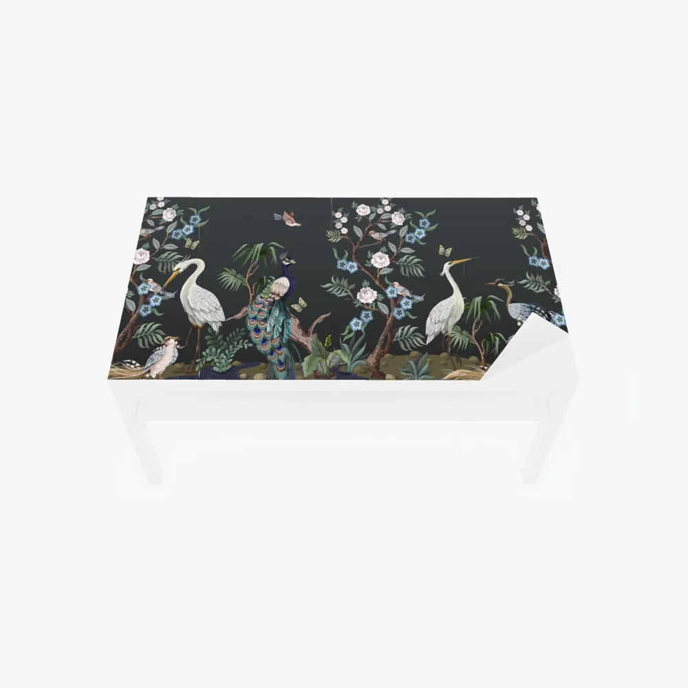 Naklejka na biurko i stół pawie i czaple w kwiatowej scenie – Wallissimo® Naklejka na biurko i stół pawie i czaple w kwiatowej scenie – Wallissimo®