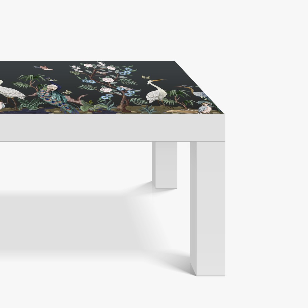 Naklejka na biurko i stół pawie i czaple w kwiatowej scenie – Wallissimo® Naklejka na biurko i stół pawie i czaple w kwiatowej scenie – Wallissimo®